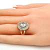 Anillo Multi Piedra 01.205.0010.4.08 Oro Laminado, Diseño de Flor, con Zirconia Cubica Blanca, Pulido, Dorado