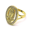 Anillo Elegante 01.380.0022.09 Oro Laminado, Diseño de Guadalupe y Flor, Diseño de Guadalupe, con Zirconia Cubica Blanca, Pulido, Dorado