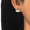 Arete Dormilona 02.336.0105.1 Plata Rodinada, Diseño de Cisne, con Micro Pave Rubi y Blanca, Pulido, Oro Rosado