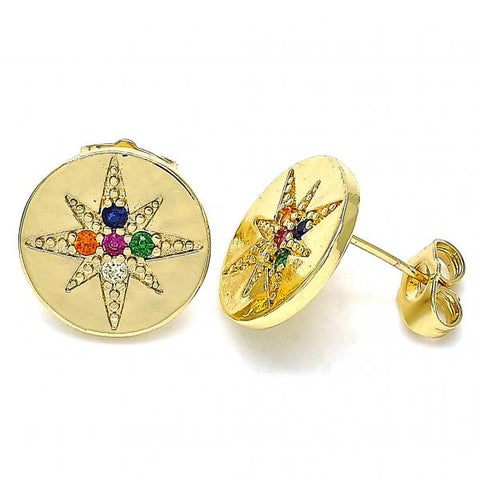 Arete Dormilona 02.210.0430.1 Oro Laminado, con Micro Pave Multicolor, Pulido, Dorado