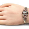 Pulsera Elegante 03.380.0087.08 Oro Laminado, Diseño de San Judas y Flor, Diseño de San Judas, con Cristal Multicolor, Pulido, Tricolor