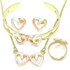 Collar, Pulso, Arete y Anillo 06.361.0024 Oro Laminado, Diseño de Corazon, Pulido, Tricolor
