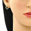 Arete Dormilona 02.156.0486.2 Oro Laminado, Diseño de Corazon, con Micro Pave Granate, Pulido, Dorado