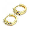 Argolla Huggie 02.284.0037.12 Oro Laminado, con Zirconia Cubica Multicolor, Pulido, Dorado