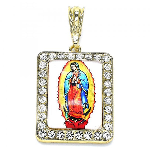Dije Religioso 05.380.0115 Oro Laminado, Diseño de Guadalupe, con Cristal Blanca, Pulido, Dorado