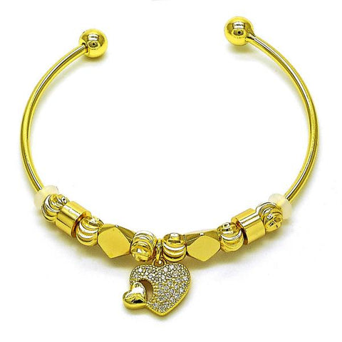 Aro Individual 07.299.0004 Oro Laminado, Diseño de Corazon, con Micro Pave Blanca, Diamantado, Dorado