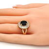 Anillo Multi Piedra 01.205.0010.3.08 Oro Laminado, Diseño de Flor, con Zirconia Cubica Negro y Blanca, Pulido, Dorado