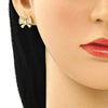 Arete Dormilona 02.344.0104 Oro Laminado, Diseño de Arco, con Micro Pave Blanca, Pulido, Dorado