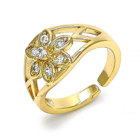 Anillo Multi Piedra 01.210.0085.1 Oro Laminado, Diseño de Flor, con Zirconia Cubica Blanca, Pulido, Dorado