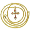 Collares con Dije 04.284.0010.1.22 Oro Laminado, Diseño de Cruz, con Zirconia Cubica Granate y Blanca, Pulido, Dorado