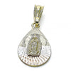 Dije Religioso 05.351.0219 Oro Laminado, Diseño de Guadalupe y Gota, Diseño de Guadalupe, Diamantado, Tricolor