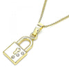 Collares con Dije 04.213.0211.20 Oro Laminado, Diseño de Candado, con Cristal Blanca, Pulido, Dorado