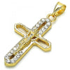 Dije Religioso 05.253.0056 Oro Laminado, Diseño de Crucifijo, con Cristal Blanca, Pulido, Dorado