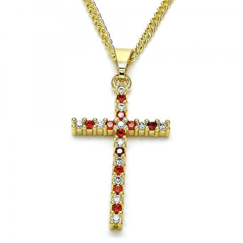 Collares con Dije 04.284.0013.1.22 Oro Laminado, Diseño de Cruz, con Zirconia Cubica Granate y Blanca, Pulido, Dorado