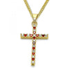 Collares con Dije 04.284.0013.1.22 Oro Laminado, Diseño de Cruz, con Zirconia Cubica Granate y Blanca, Pulido, Dorado
