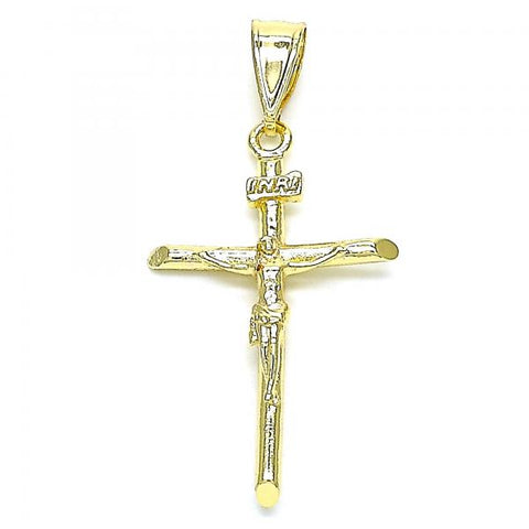 Dije Religioso 05.253.0135 Oro Laminado, Diseño de Crucifijo, Pulido, Dorado