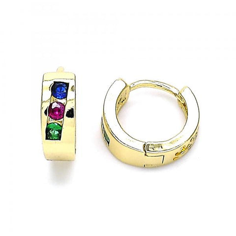 Argolla Huggie 02.210.0641.4.12 Oro Laminado, con Zirconia Cubica Multicolor, Pulido, Dorado