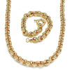 Collar y Pulso 06.378.0002 Oro Laminado, Diseño de Rolo, Diamantado, Dorado