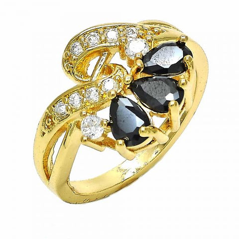 Anillo Multi Piedra 01.365.0007.09 Oro Laminado, con Zirconia Cubica Negro y Blanca, Pulido, Dorado