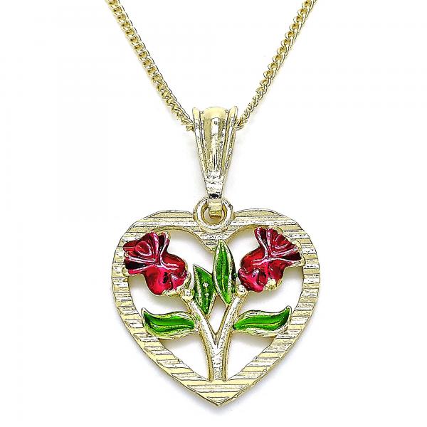 Collares con Dije 04.351.0014.1.20 Oro Laminado, Diseño de Corazon y Flor, Diseño de Corazon, Pulido, Tricolor