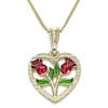 Collares con Dije 04.351.0014.1.20 Oro Laminado, Diseño de Corazon y Flor, Diseño de Corazon, Pulido, Tricolor
