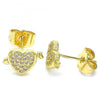 Arete Dormilona 02.156.0489 Oro Laminado, Diseño de Corazon, con Micro Pave Blanca, Pulido, Dorado