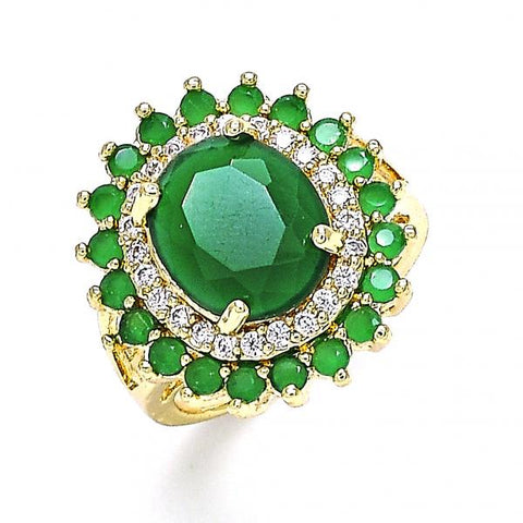 Anillo Multi Piedra 01.346.0021.3.09 Oro Laminado, con Zirconia Cubica Verde y Blanca, Pulido, Dorado