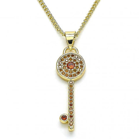 Collares con Dije 04.344.0007.1.20 Oro Laminado, Diseño de Llave, con Micro Pave Granate, Pulido, Dorado