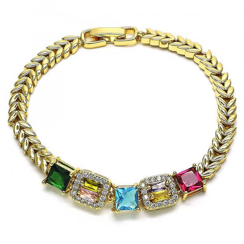 Pulsera Elegante 03.283.0217.07 Oro Laminado, Diseño de Oja, con Zirconia Cubica Multicolor, Pulido, Dorado