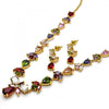 Collar y Arete 06.205.0001 Oro Laminado, Diseño de Gota y Oja, Diseño de Gota, con Zirconia Cubica Multicolor, Pulido, Dorado