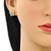 Arete Dormilona 02.210.0666 Oro Laminado, Diseño de Mariposa, con Micro Pave Blanca, Pulido, Dorado