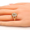 Anillo Multi Piedra 01.210.0046.09 Oro Laminado, Diseño de Flor, con Zirconia Cubica Blanca, Pulido, Dorado