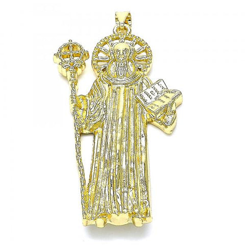 Dije Religioso 05.213.0095 Oro Laminado, Diseño de San Benito, Pulido, Dorado