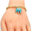 Pulsera de Dije 03.179.0001.2.07 Oro Laminado, Diseño de Elefante y Rolo, Diseño de Elefante, con Cristal Blanca, Esmaltado Turquesa, Dorado