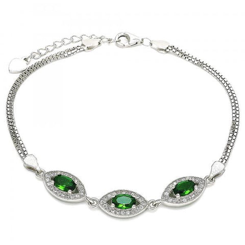 Pulsera Elegante 03.286.0016.1.07 Plata Rodinada, con Zirconia Cubica Verde y Micro PaveBlanca, Pulido, Rodinado