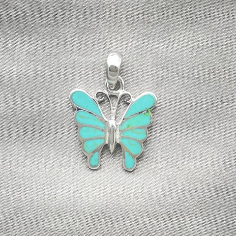 Dije Elegante 05.410.0001.2 Plata Rodinada, Diseño de Mariposa, con Opal Light Turquoise, Pulido, Plateado