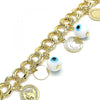 Pulsera de Dije 03.331.0185.08 Oro Laminado, Diseño de Ojo Griego, Resinado Blanco, Dorado