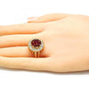 Anillo Multi Piedra 01.210.0104.1.06 Oro Laminado, Diseño de Flor, con Zirconia Cubica Rubi y Blanca, Pulido, Dorado