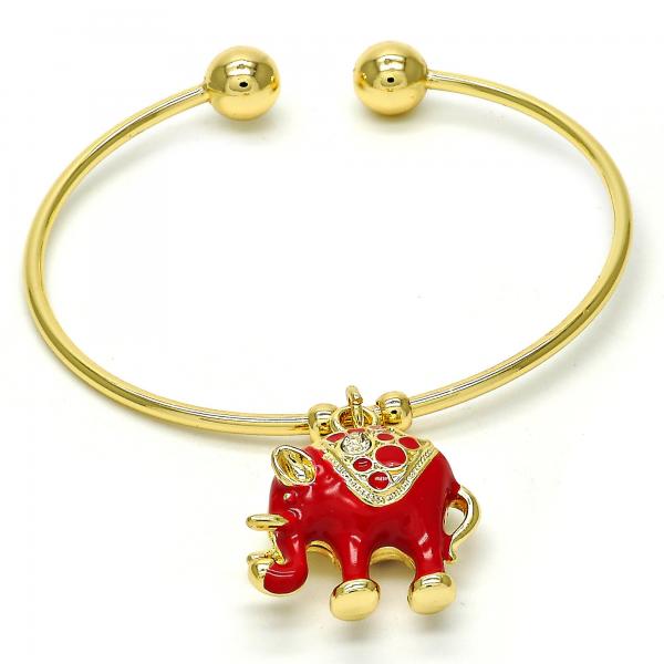 Aro Individual 07.179.0002.1 Oro Laminado, Diseño de Elefante, con Cristal Blanca, Esmaltado Rojo, Dorado