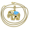Collares con Dije 04.380.0025.1.20 Oro Laminado, Diseño de Elefante, con Cristal Blanca y Negro, Esmaltado Azul, Dorado
