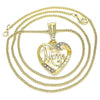Collares con Dije 04.351.0021.20 Oro Laminado, Diseño de Corazon y Mama, Diseño de Corazon, con Cristal Blanca, Pulido, Dorado