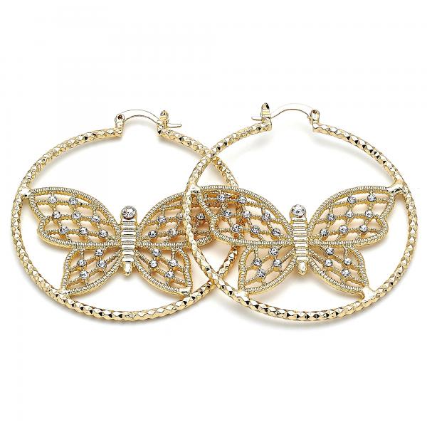 Argolla Grande 02.380.0055.50 Oro Laminado, Diseño de Mariposa, con Cristal Blanca, Diamantado, Dorado