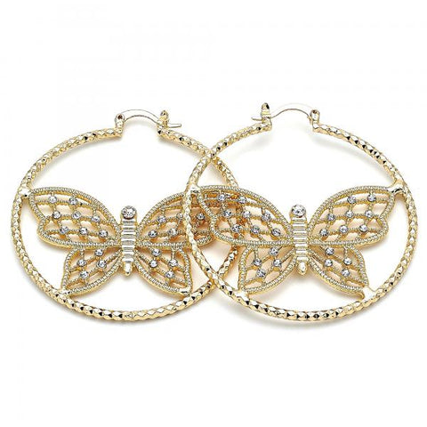 Argolla Grande 02.380.0055.50 Oro Laminado, Diseño de Mariposa, con Cristal Blanca, Diamantado, Dorado