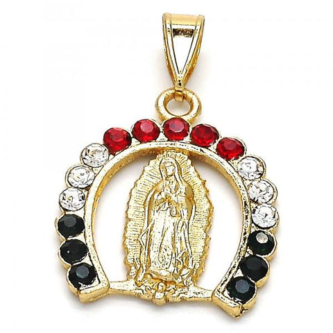 Dije Religioso 05.253.0054.1 Oro Laminado, Diseño de Guadalupe, con Cristal Multicolor, Pulido, Dorado