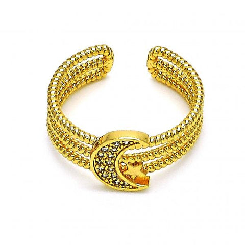 Anillo Multi Piedra 01.310.0018 Oro Laminado, Diseño de Luna y Estrella, Diseño de Luna, con Micro Pave Blanca, Pulido, Dorado