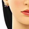 Arete Dormilona 02.387.0007.1 Oro Laminado, Diseño de Mariposa, con Zirconia Cubica Amatista, Pulido, Dorado