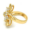 Anillo Multi Piedra 01.210.0055.09 Oro Laminado, Diseño de Flor, con Zirconia Cubica Blanca, Pulido, Dorado
