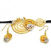 Collar y Arete 06.59.0109.1 Oro Laminado, Diseño de Espiral y Oja, Diseño de Espiral, con Cristal Blanca, Pulido, Dos Tonos