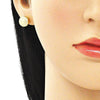 Arete Dormilona 02.156.0482 Oro Laminado, Diseño de Corazon, con Micro Pave Blanca, Pulido, Dorado