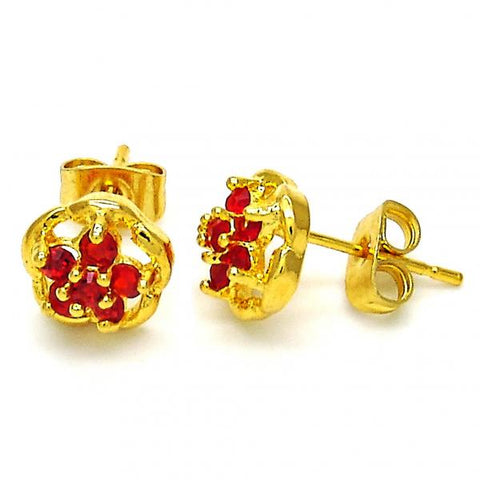 Arete Dormilona 02.349.0001 Oro Laminado, Diseño de Flor, con Zirconia Cubica Granate, Pulido, Dorado